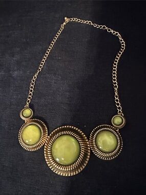 Gold-Tone Necklace with Lime Green Cabochons